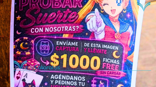 Promocionan apuestas por WhatsApp con carteles de estética infantil en el centro